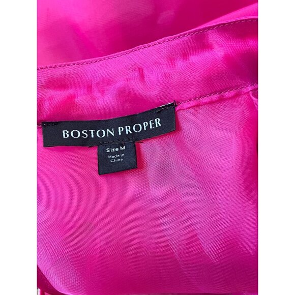 Boston Proper Blouse Womens Medium Pink Fuchsia Organza Ruffle Sleeve Glam Party - Picture 5 of 8